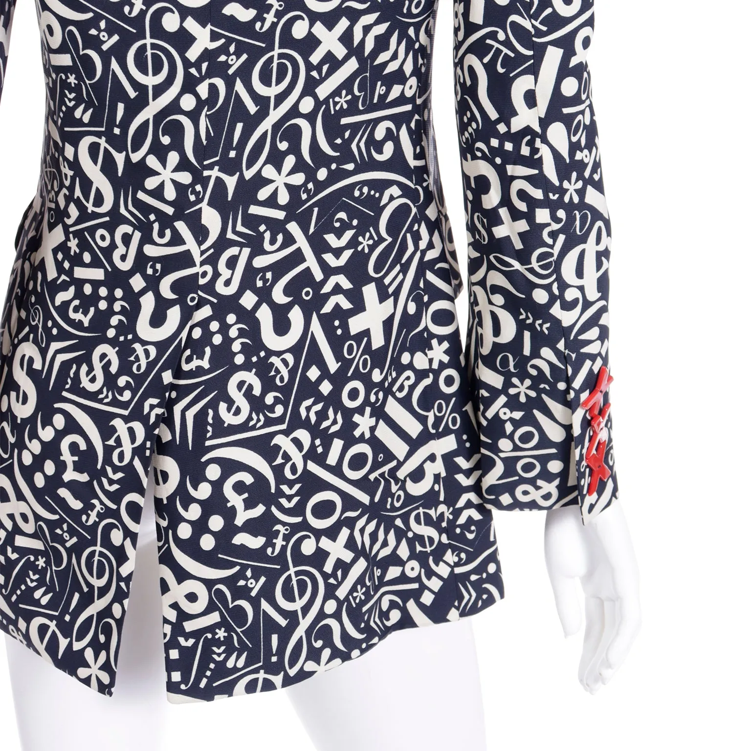 1990s Franco Moschino Black & White Symbols & Numbers Jacket w Red X Buttons