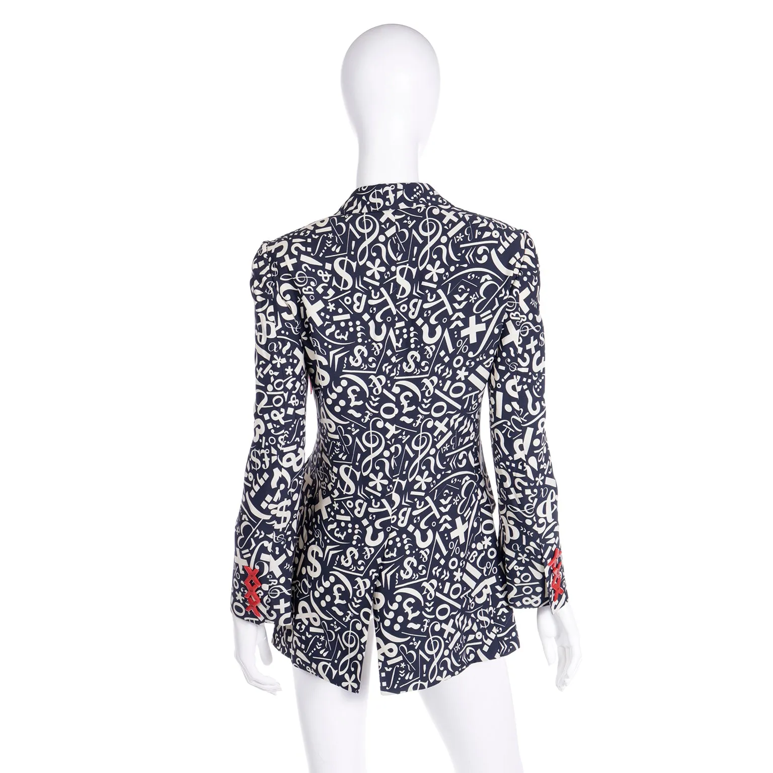 1990s Franco Moschino Black & White Symbols & Numbers Jacket w Red X Buttons