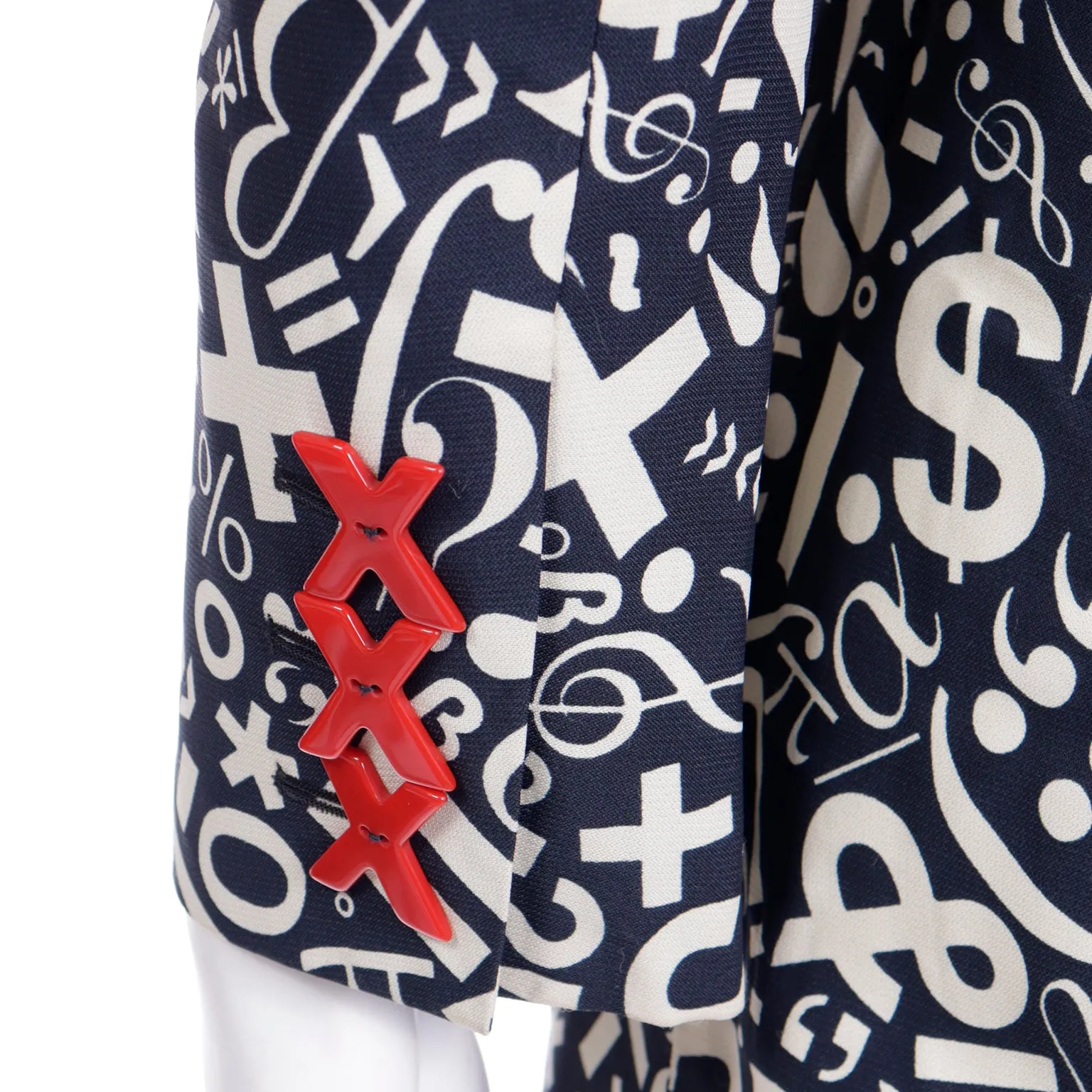 1990s Franco Moschino Black & White Symbols & Numbers Jacket w Red X Buttons
