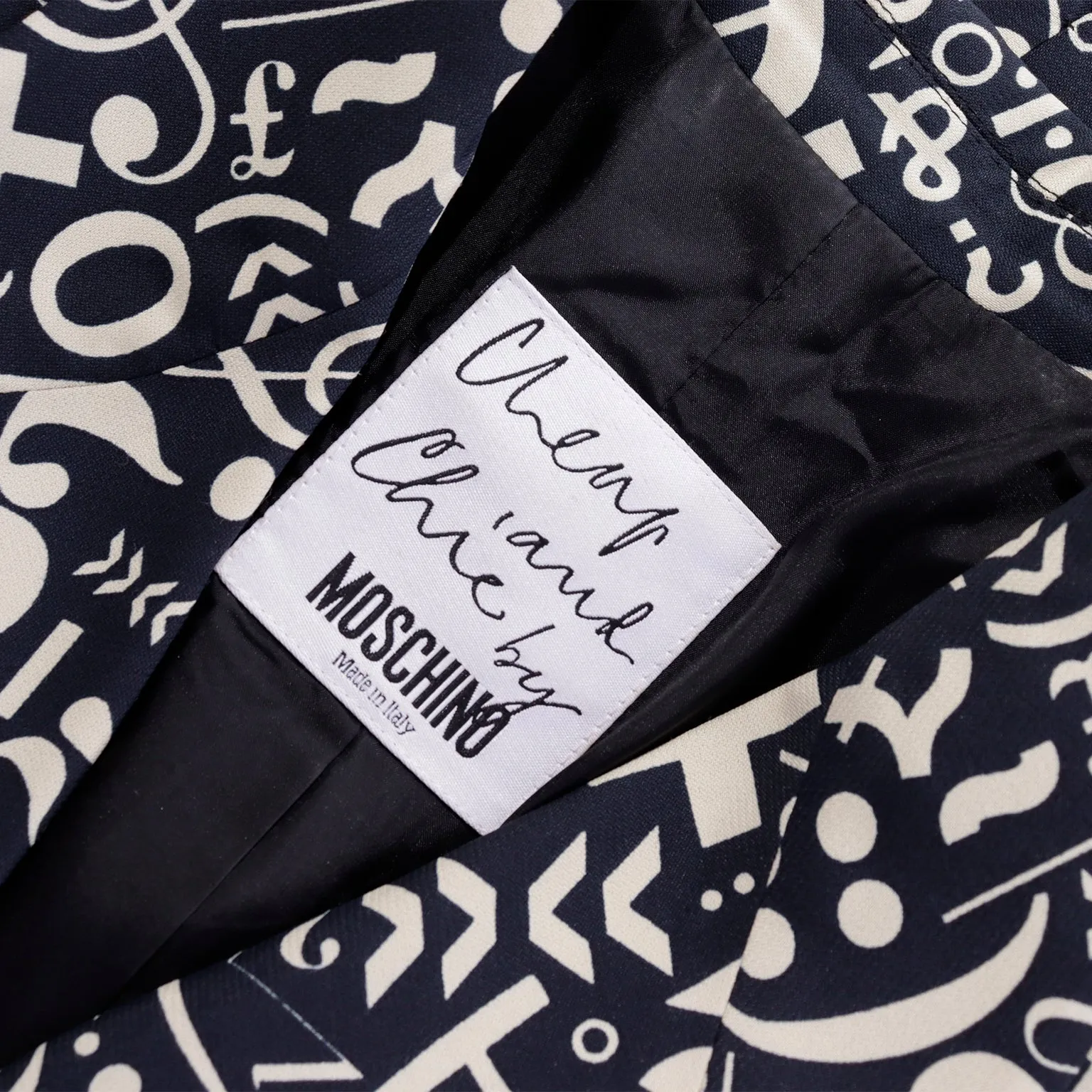 1990s Franco Moschino Black & White Symbols & Numbers Jacket w Red X Buttons