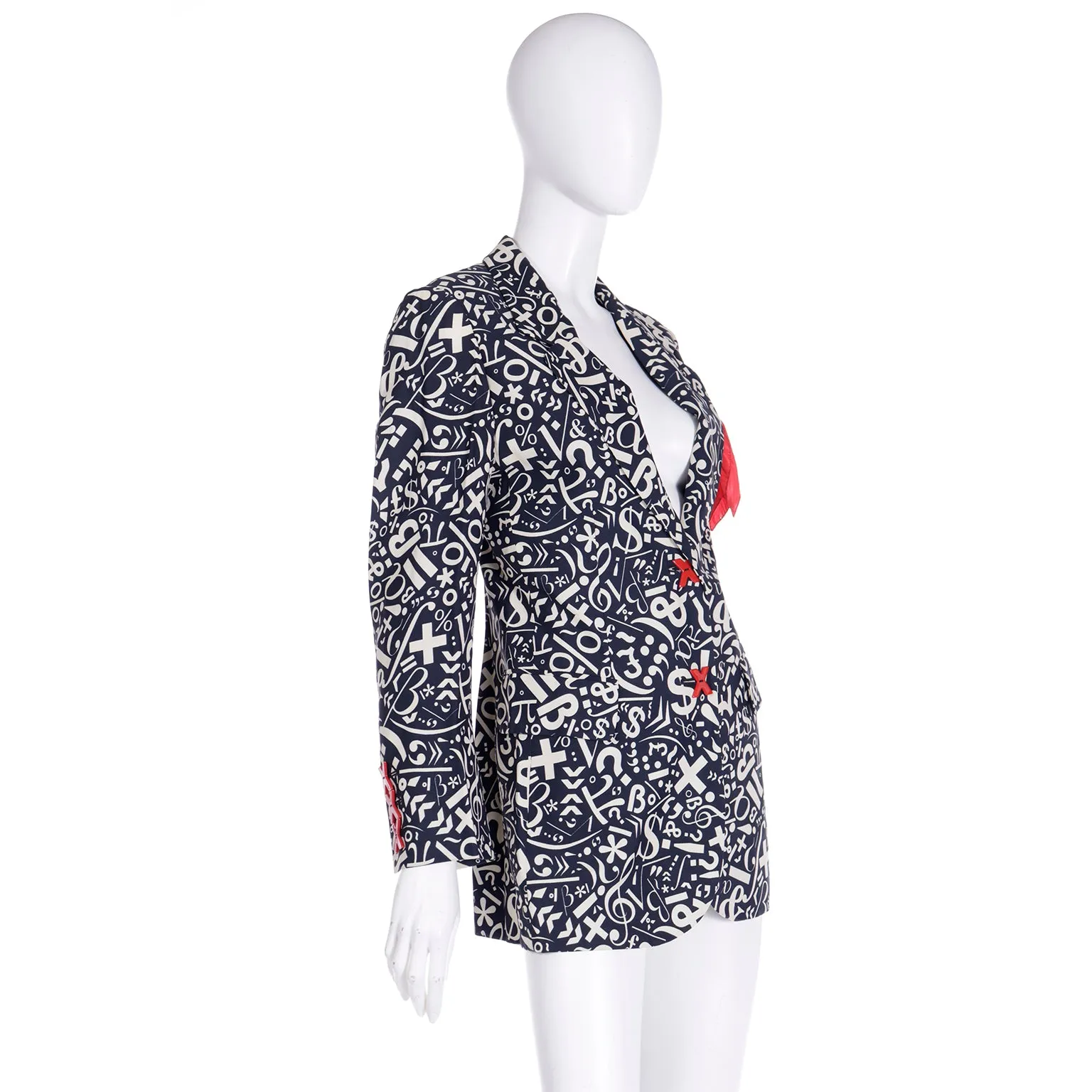 1990s Franco Moschino Black & White Symbols & Numbers Jacket w Red X Buttons