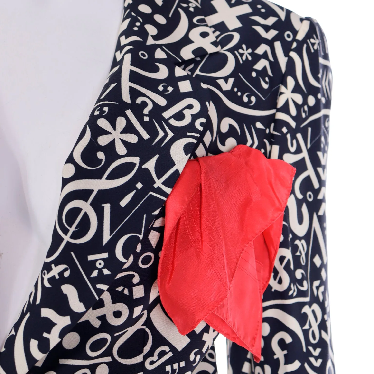 1990s Franco Moschino Black & White Symbols & Numbers Jacket w Red X Buttons