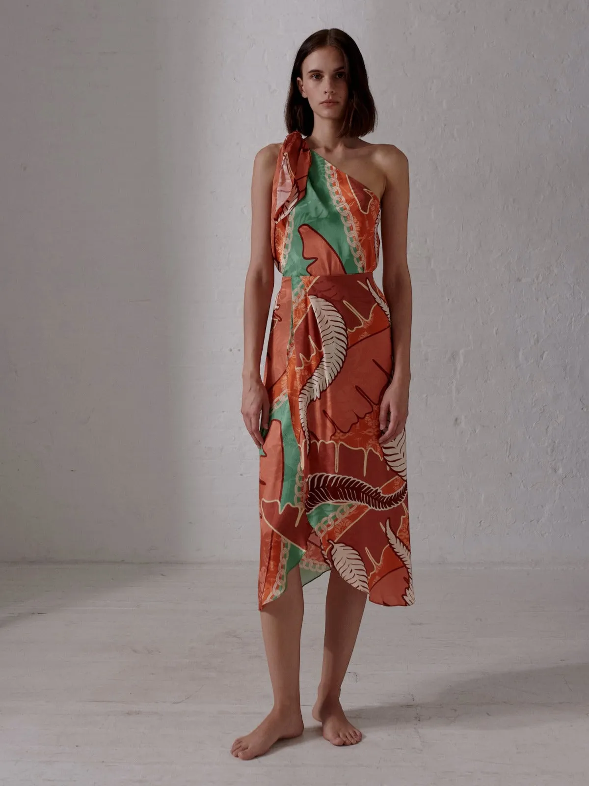 Amaime Jacquard Midi Skirt | Coral