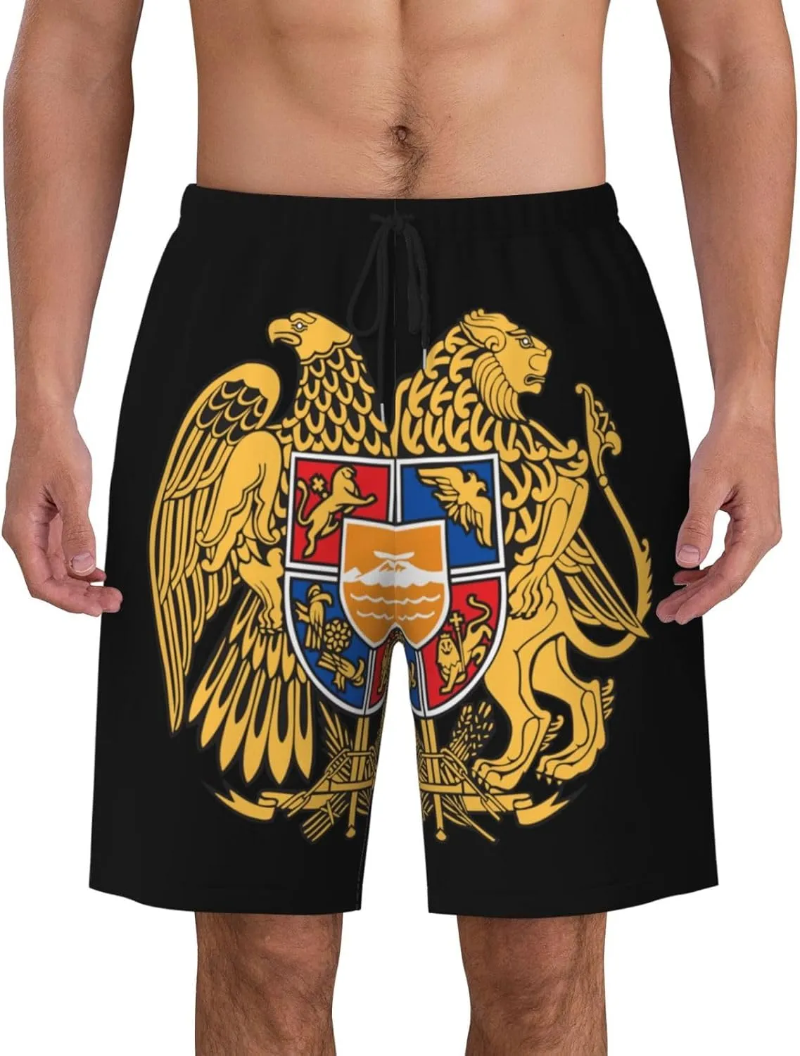 Armenian National Emblem Flag Trunks Man Shorts Quick Dry Beach Trunks Board Shorts