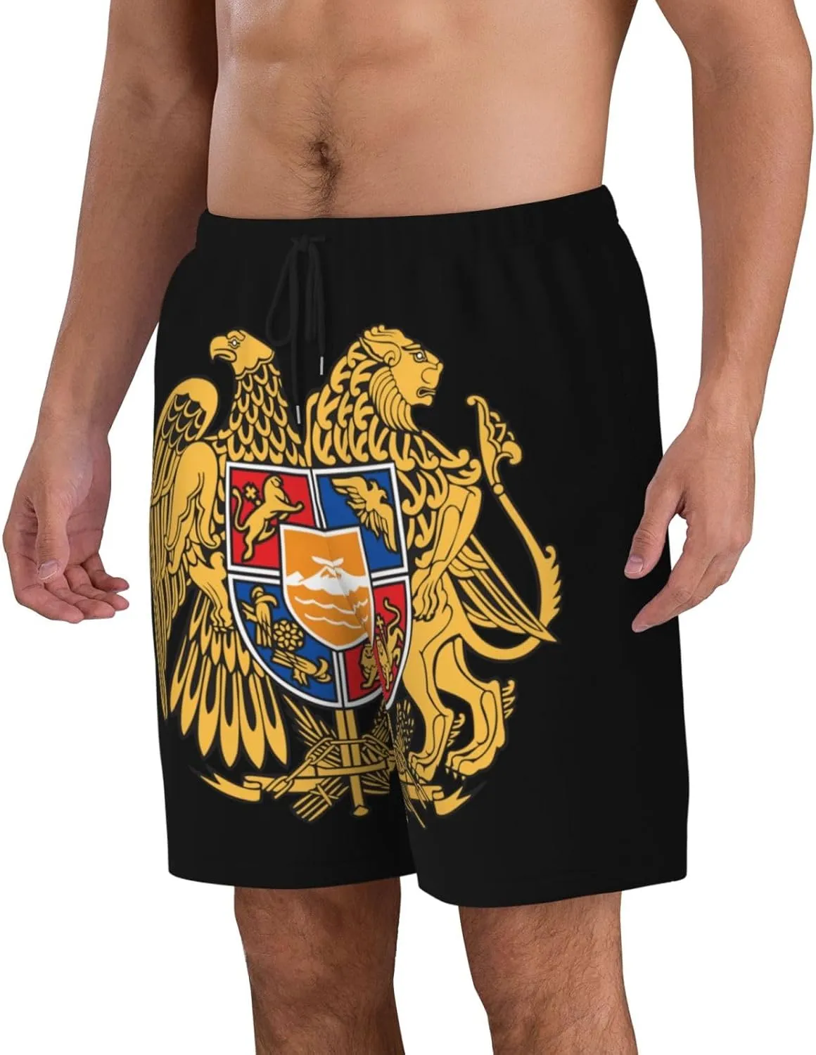 Armenian National Emblem Flag Trunks Man Shorts Quick Dry Beach Trunks Board Shorts