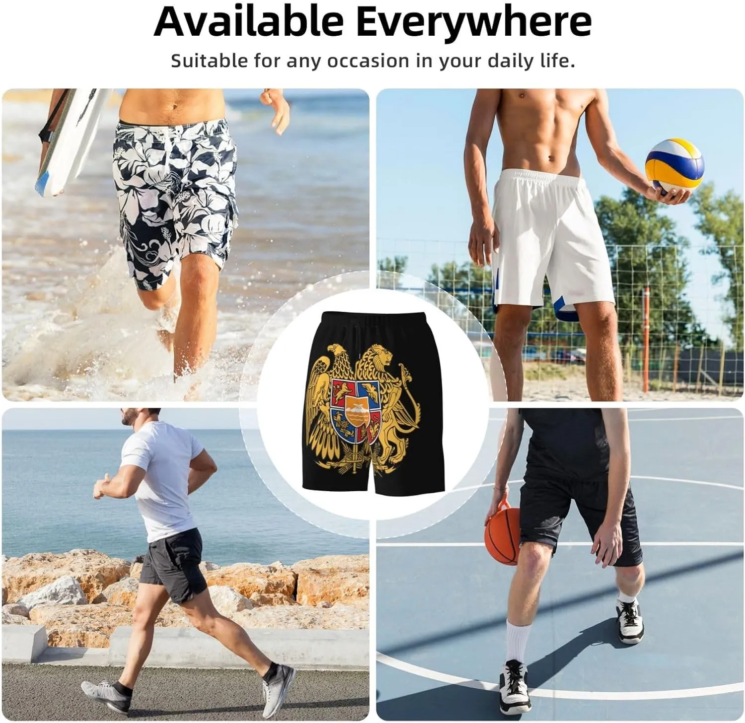 Armenian National Emblem Flag Trunks Man Shorts Quick Dry Beach Trunks Board Shorts