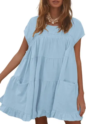 Athlisan 2025 Womens Mini Dress Casual Summer Crew Neck Cover Up Dress for Beach