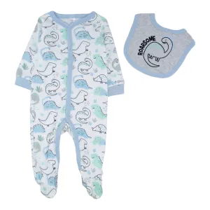 Baby Kiss 2 Pc Footed Sleeper & Bibs Set - Roarsome
