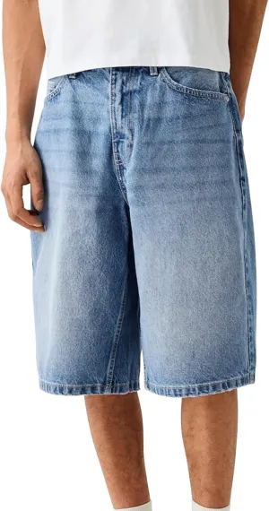 Baggy Jeans Shorts for Men Wide Leg Mid Jean Shorts Zipper Hip Hop Shorts with Pockets Streetwear