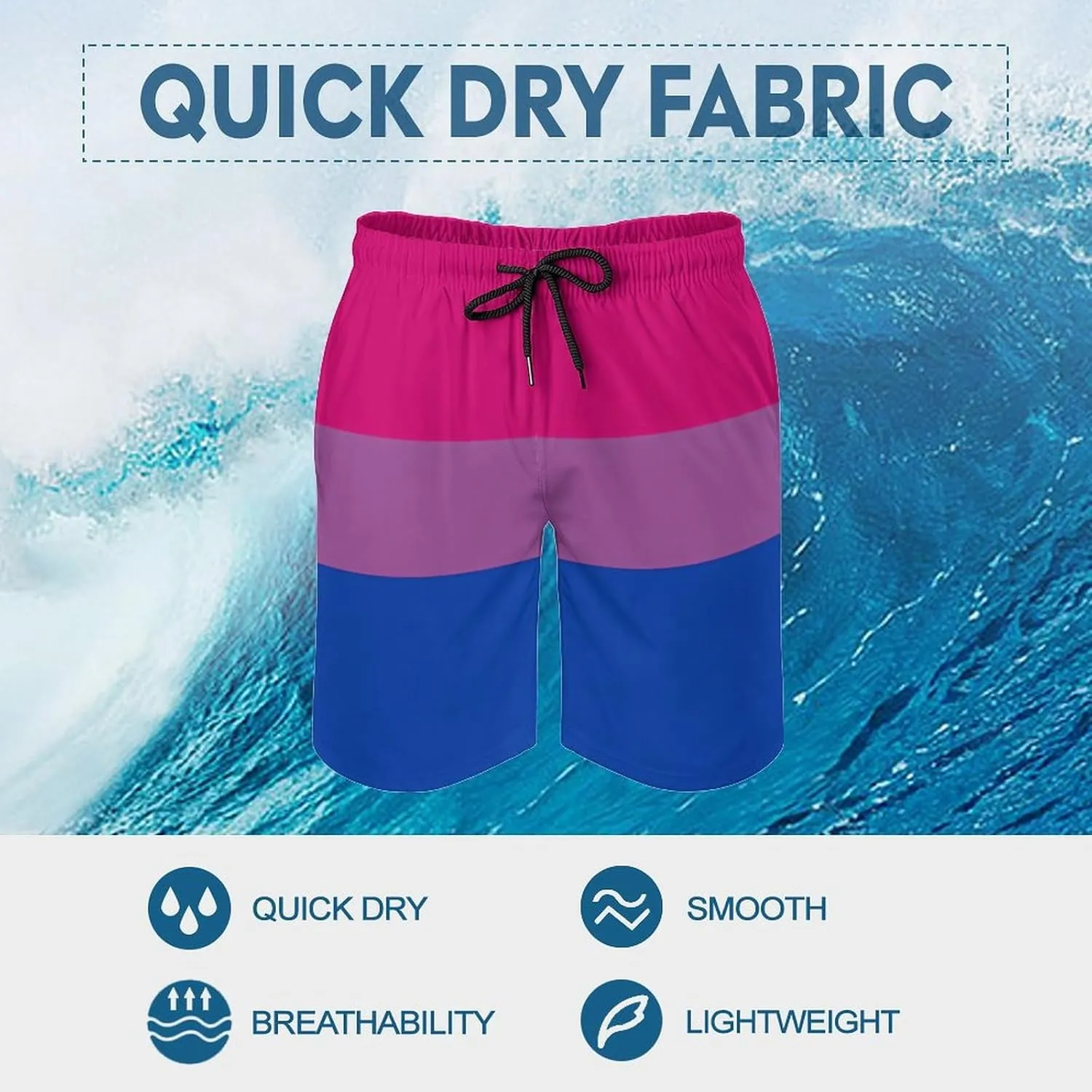 Bisexual Proud Flag Men's Swim Trunks Quick Dry Bathing Suit Swimming Board Shorts Beach Swimwear