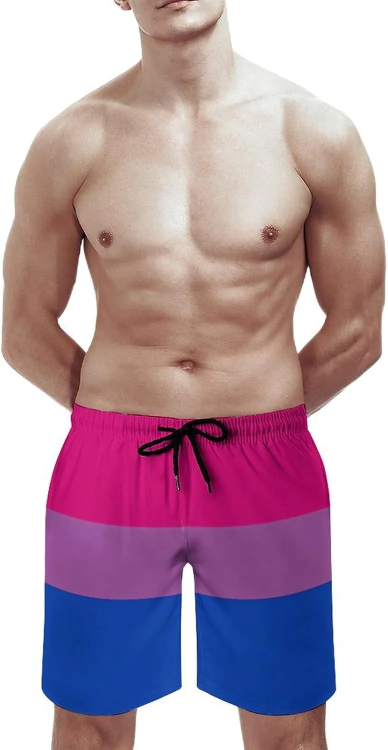 Bisexual Proud Flag Men's Swim Trunks Quick Dry Bathing Suit Swimming Board Shorts Beach Swimwear