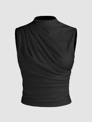 Black Chic Gathered High Neck Top