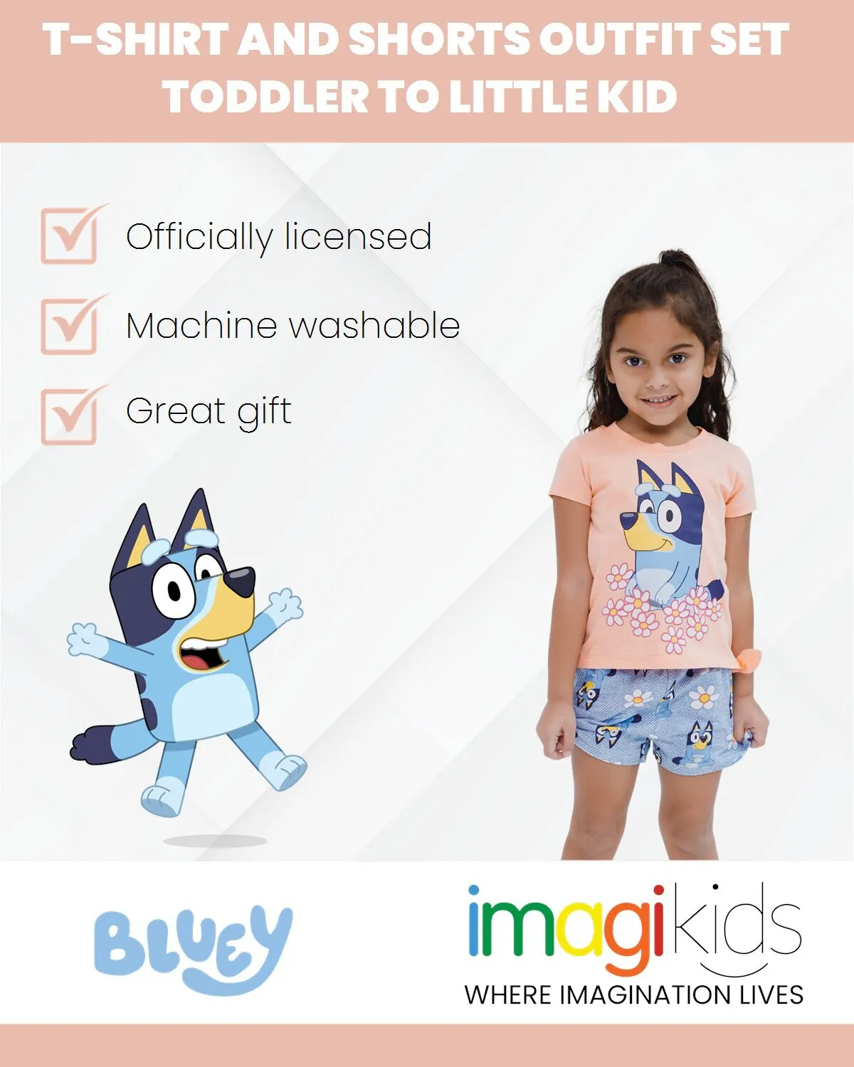 Bluey Girls T-Shirt and French Terry Shorts Outfit Set Toddler to Little Kid