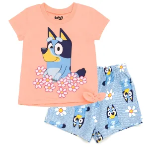 Bluey Girls T-Shirt and French Terry Shorts Outfit Set Toddler to Little Kid
