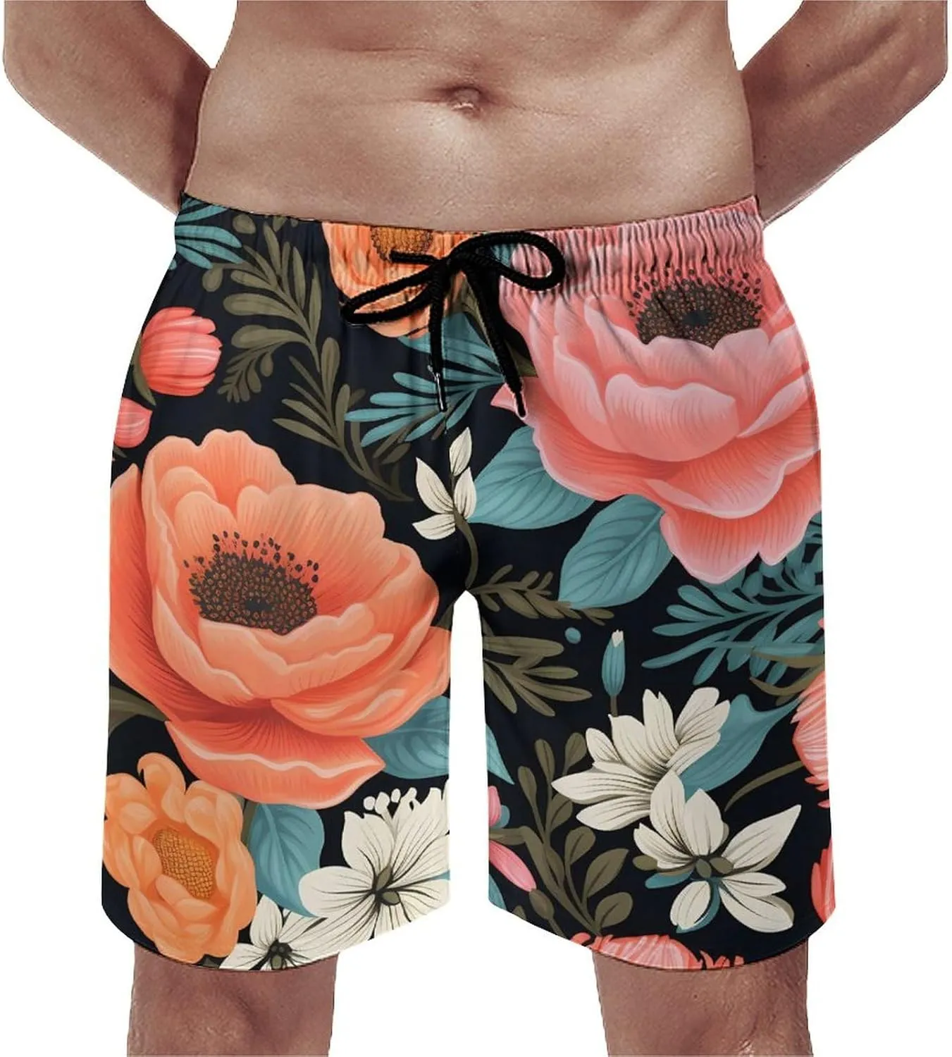Boho Floral Men's Swim Trunks Quick Dry Bathing Suit Swimming Board Shorts Beach Swimwear