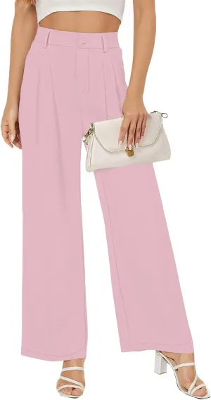 Buauty Women Straight Wide Leg Dress Pants for Women High Waist Office Business Casual Trousers Pants with Pockets 2024 Pink