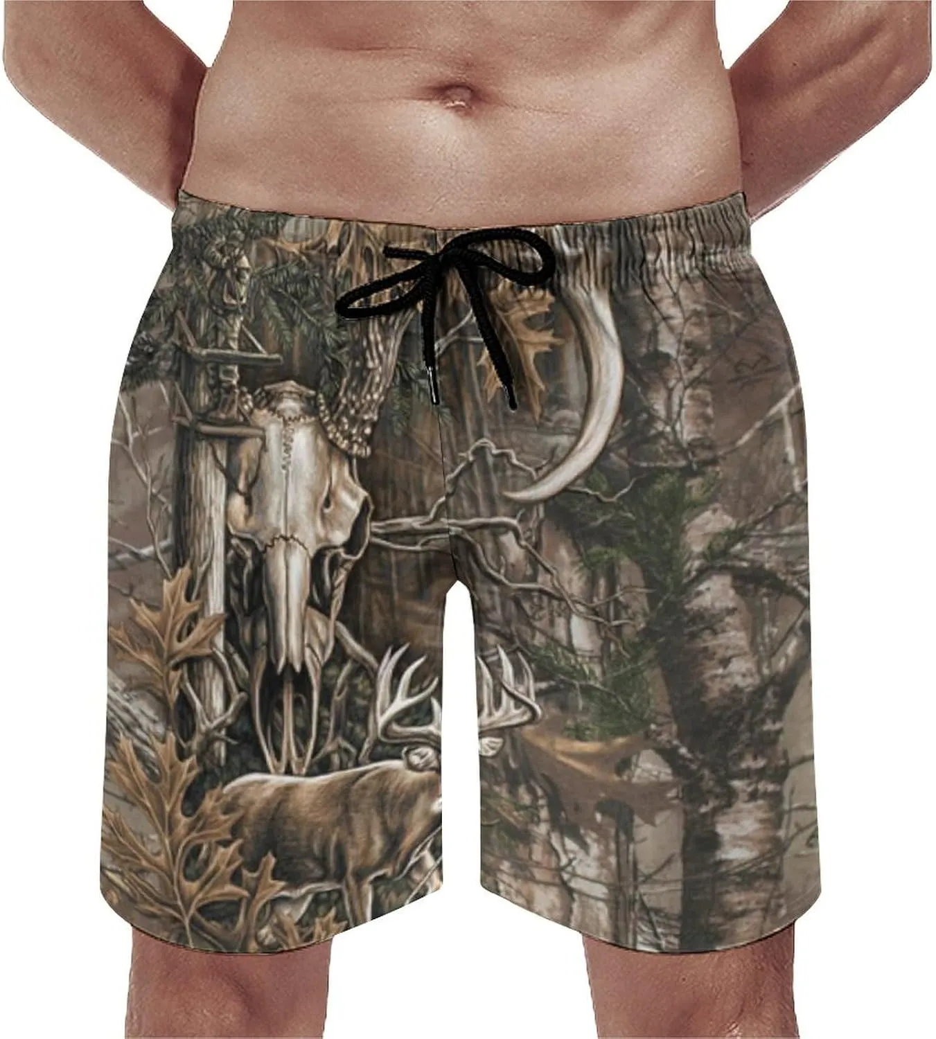 Buck Skull with Hunting Scene Men's Swim Trunks Quick Dry Bathing Suit Swimming Shorts Beach Swimwear