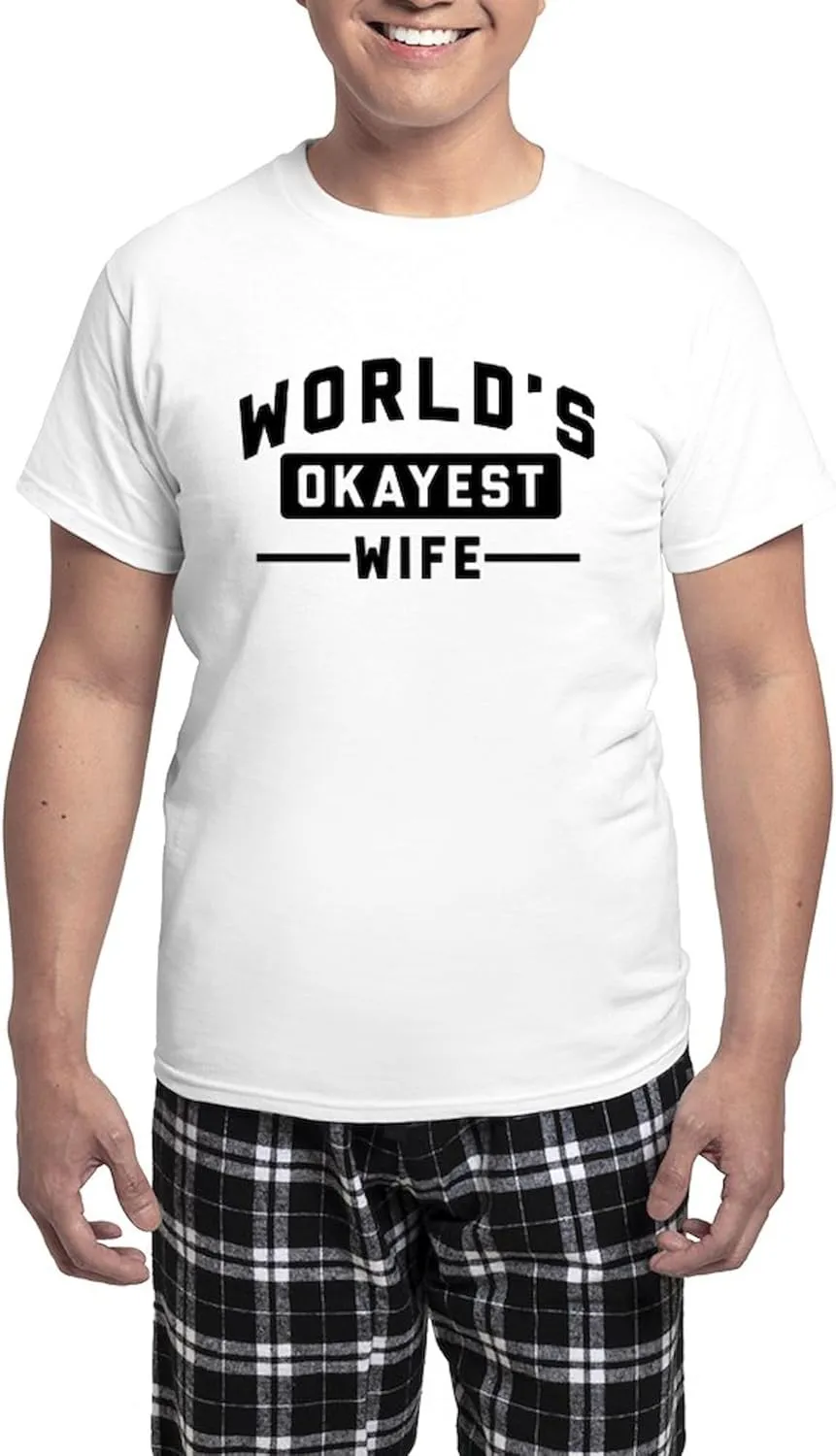 CafePress World's Okayest Wife Men's Light Pajamas Men's Novelty Light Pajama Set, Comfortable PJ Sleepwear