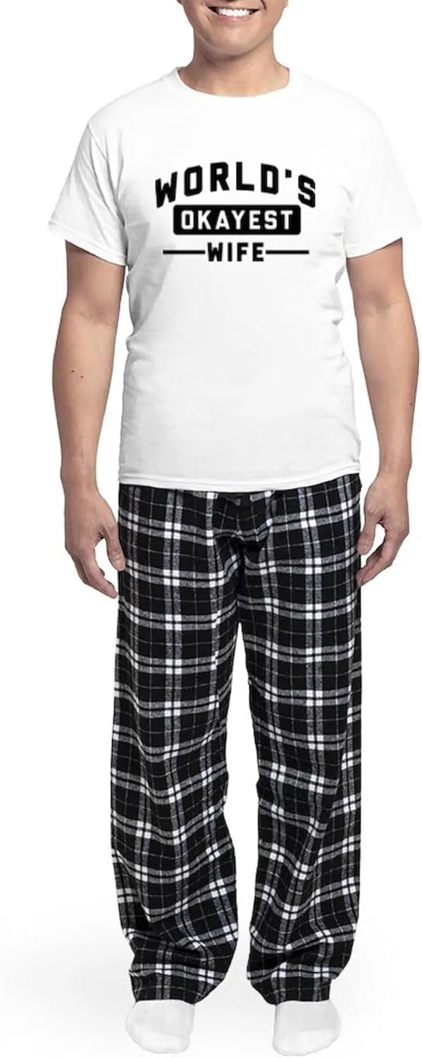 CafePress World's Okayest Wife Men's Light Pajamas Men's Novelty Light Pajama Set, Comfortable PJ Sleepwear