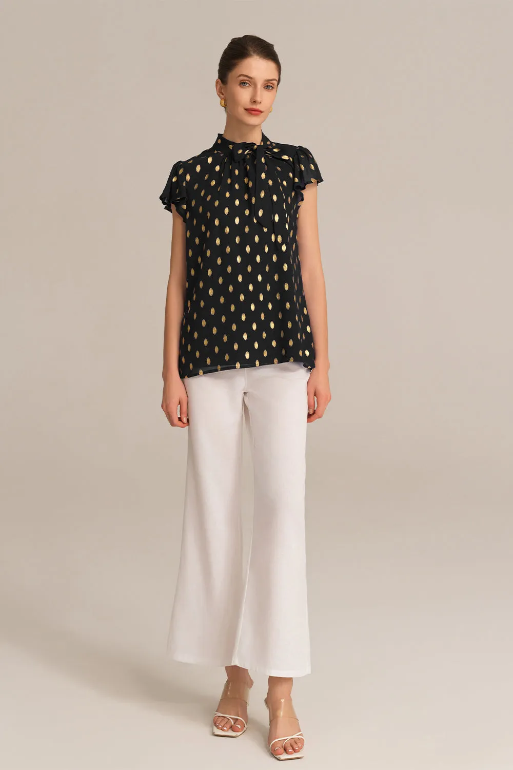 Casual Hot Stamping Short Sleeve Stand Collar Pullover Tops - Black