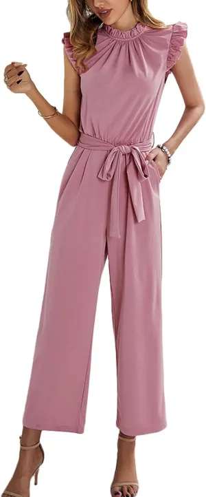 CHARTOU Women's Elegant Work Office Pleated Wide Leg Pants Jumpsuit with Pockets Romper Outfits
