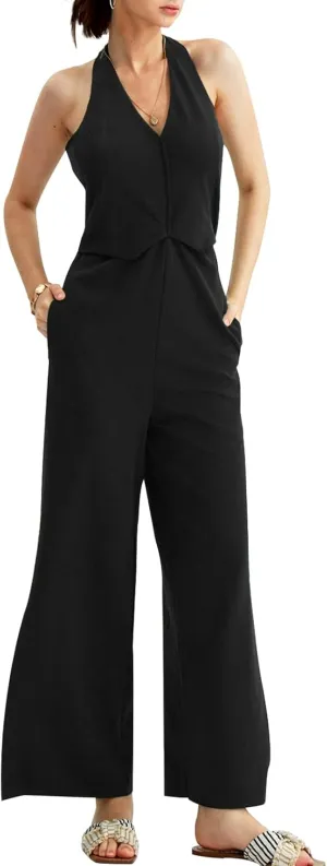 CHERFLY Jumpsuits for Women Dressy Elegant Outfits Summer Halter Overalls 2025