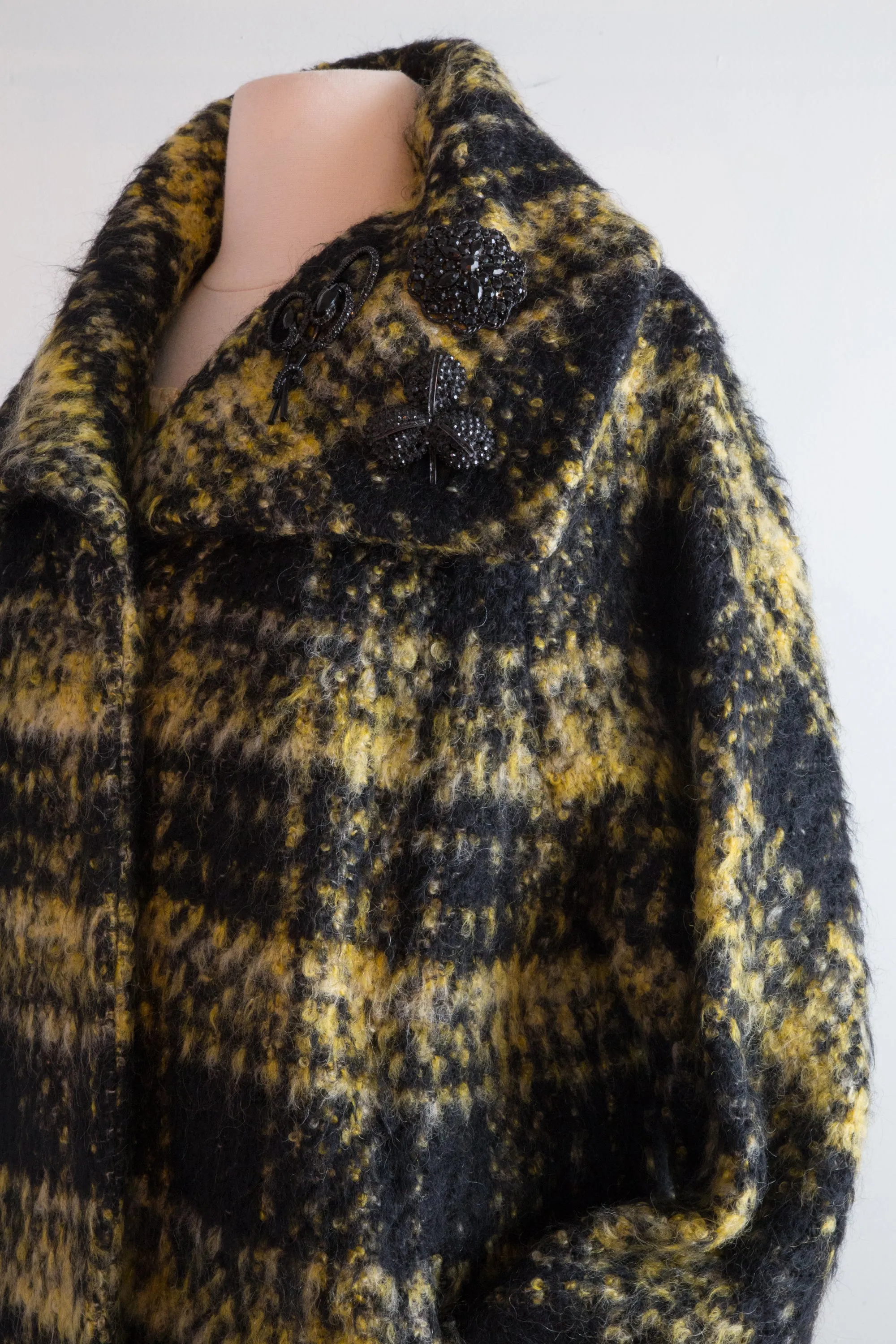 Chic 1960's Taxi Cab Mohair Plaid Cocoon Coat / Medium
