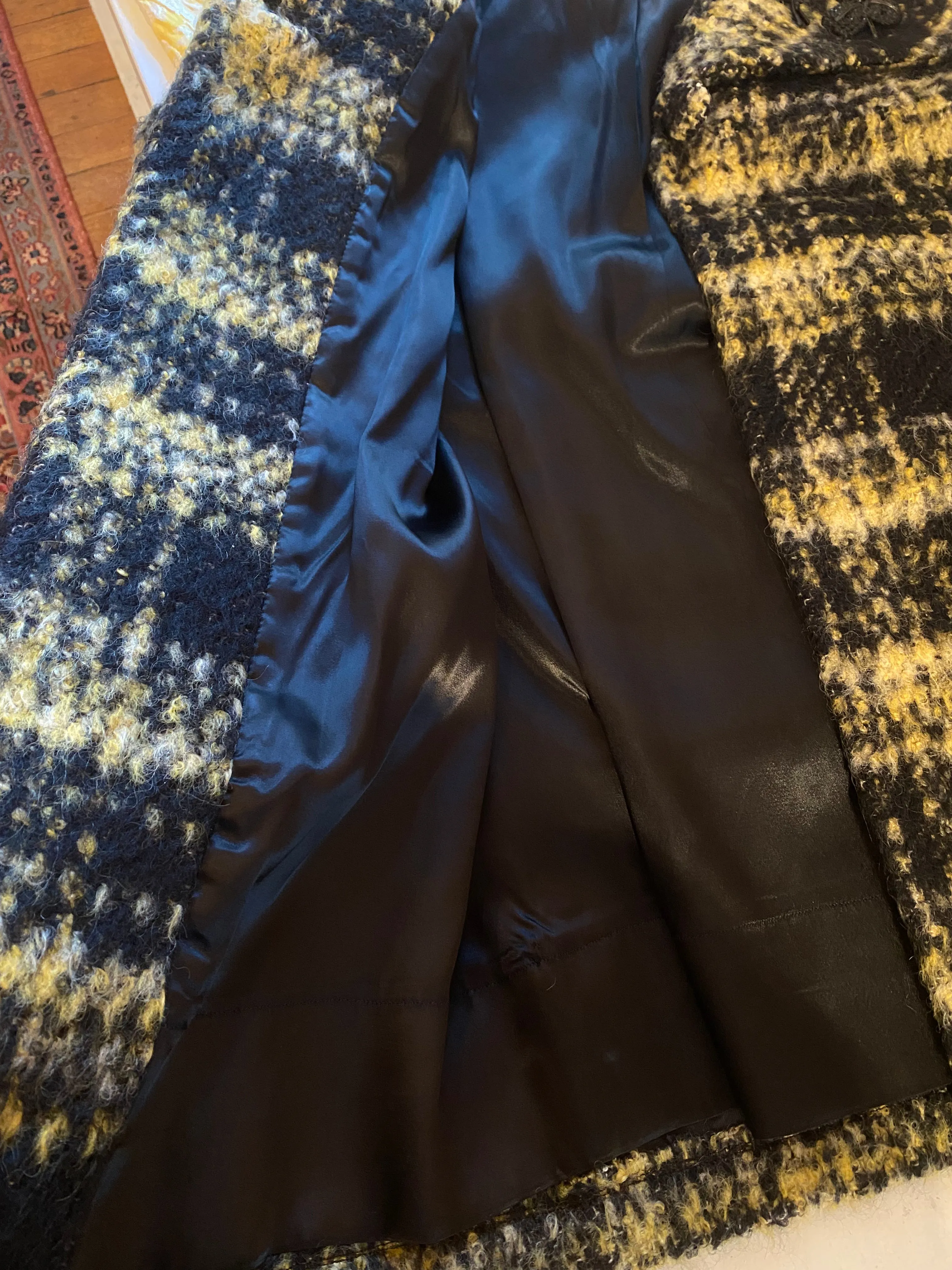 Chic 1960's Taxi Cab Mohair Plaid Cocoon Coat / Medium