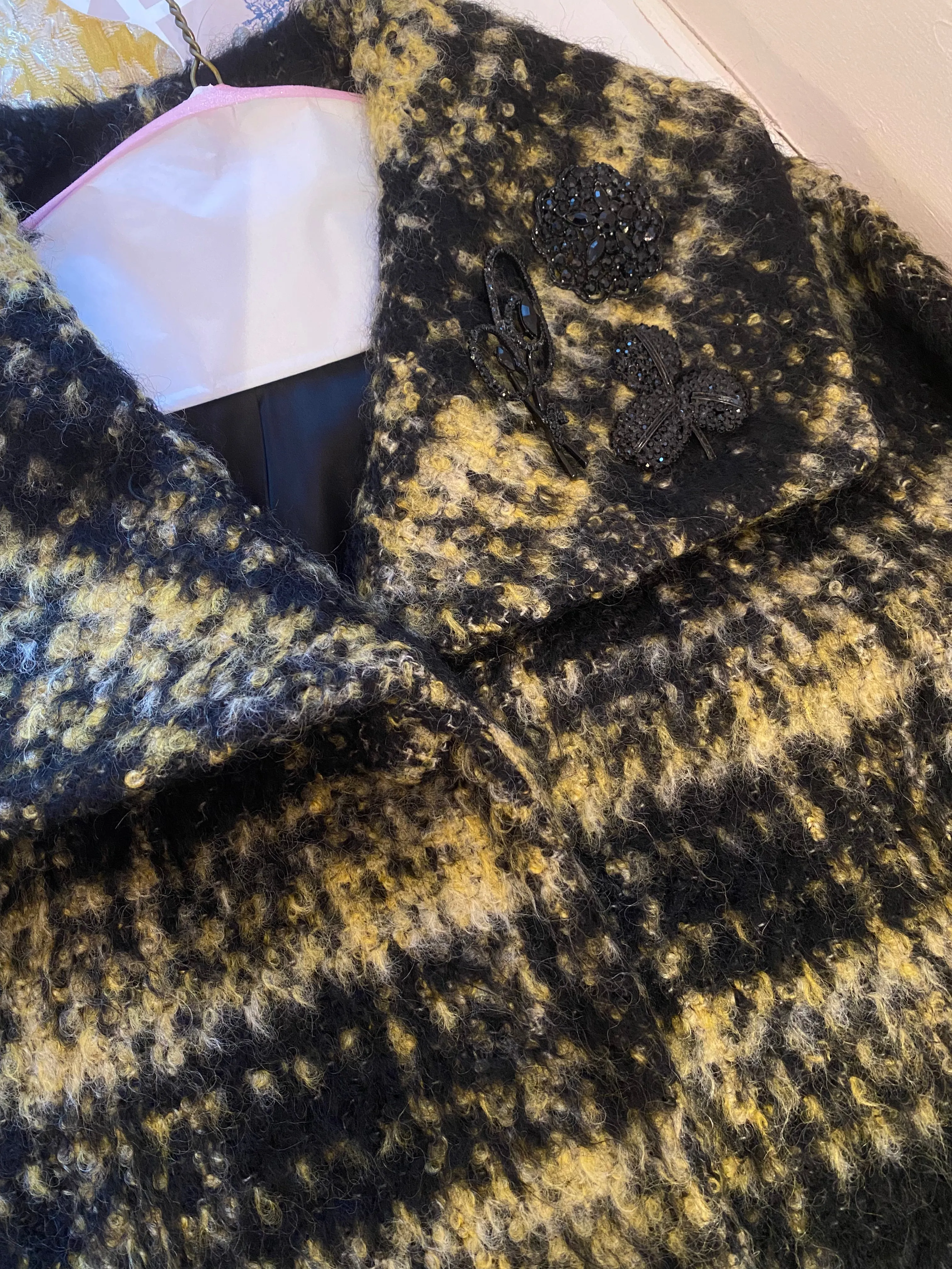 Chic 1960's Taxi Cab Mohair Plaid Cocoon Coat / Medium