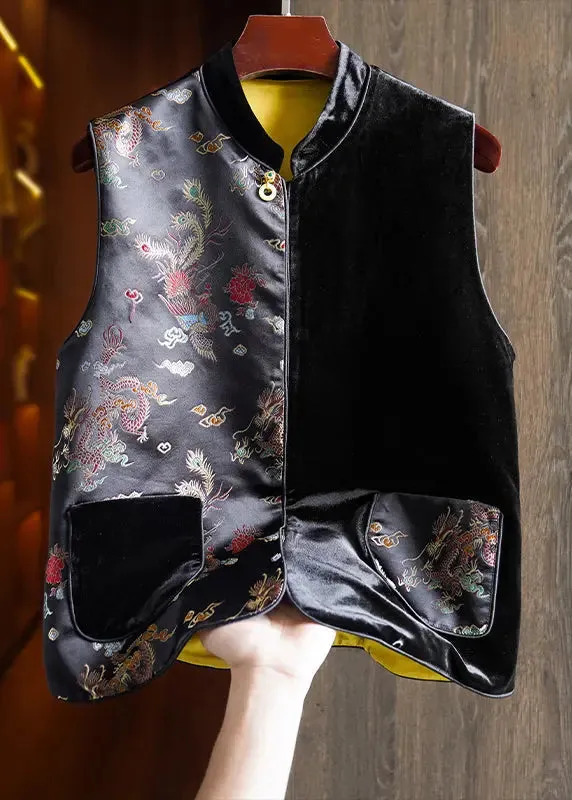 Chic Embroidered Silk Velour Waistcoat Sleeveless