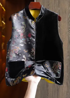 Chic Embroidered Silk Velour Waistcoat Sleeveless