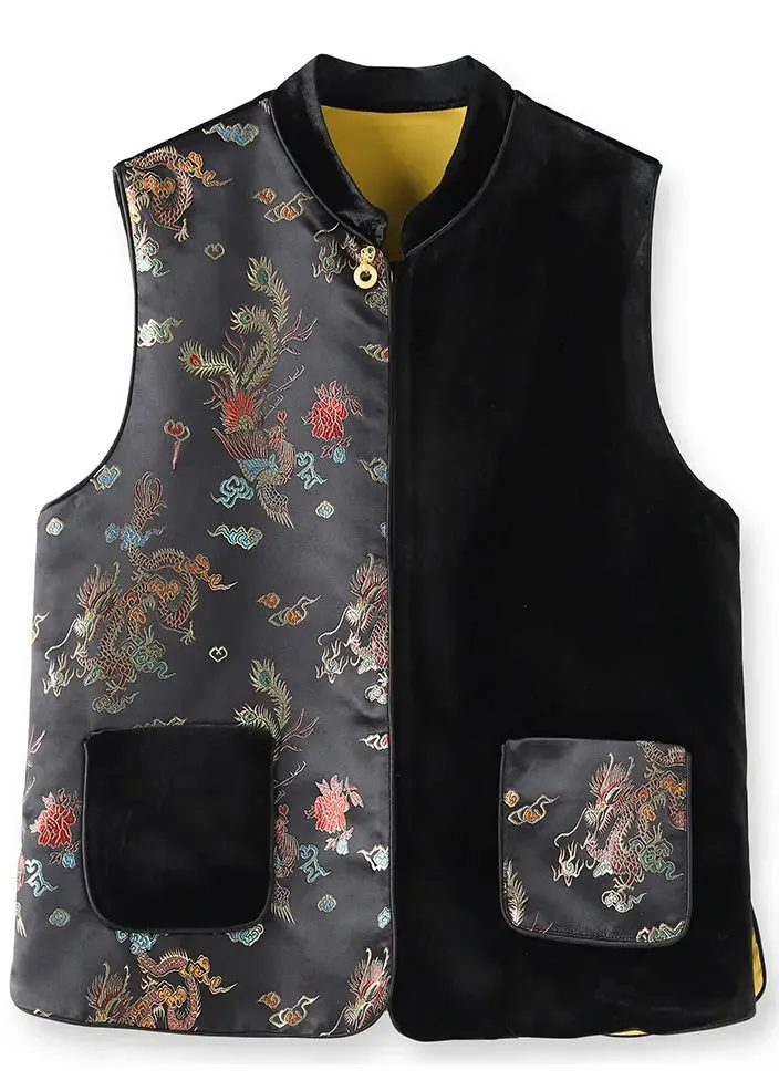 Chic Embroidered Silk Velour Waistcoat Sleeveless
