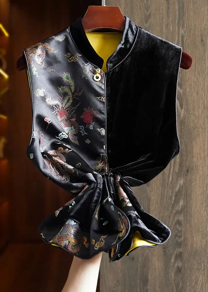 Chic Embroidered Silk Velour Waistcoat Sleeveless