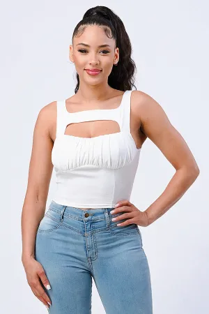CHIC H STRAPCUTOUT SHIRRING COTTON CROP TOP