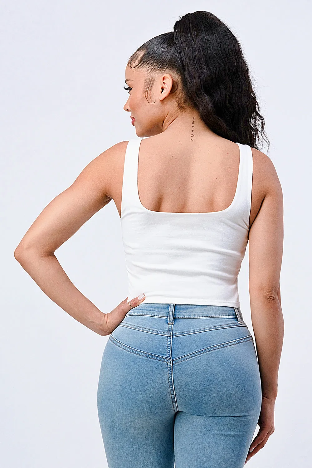 CHIC H STRAPCUTOUT SHIRRING COTTON CROP TOP