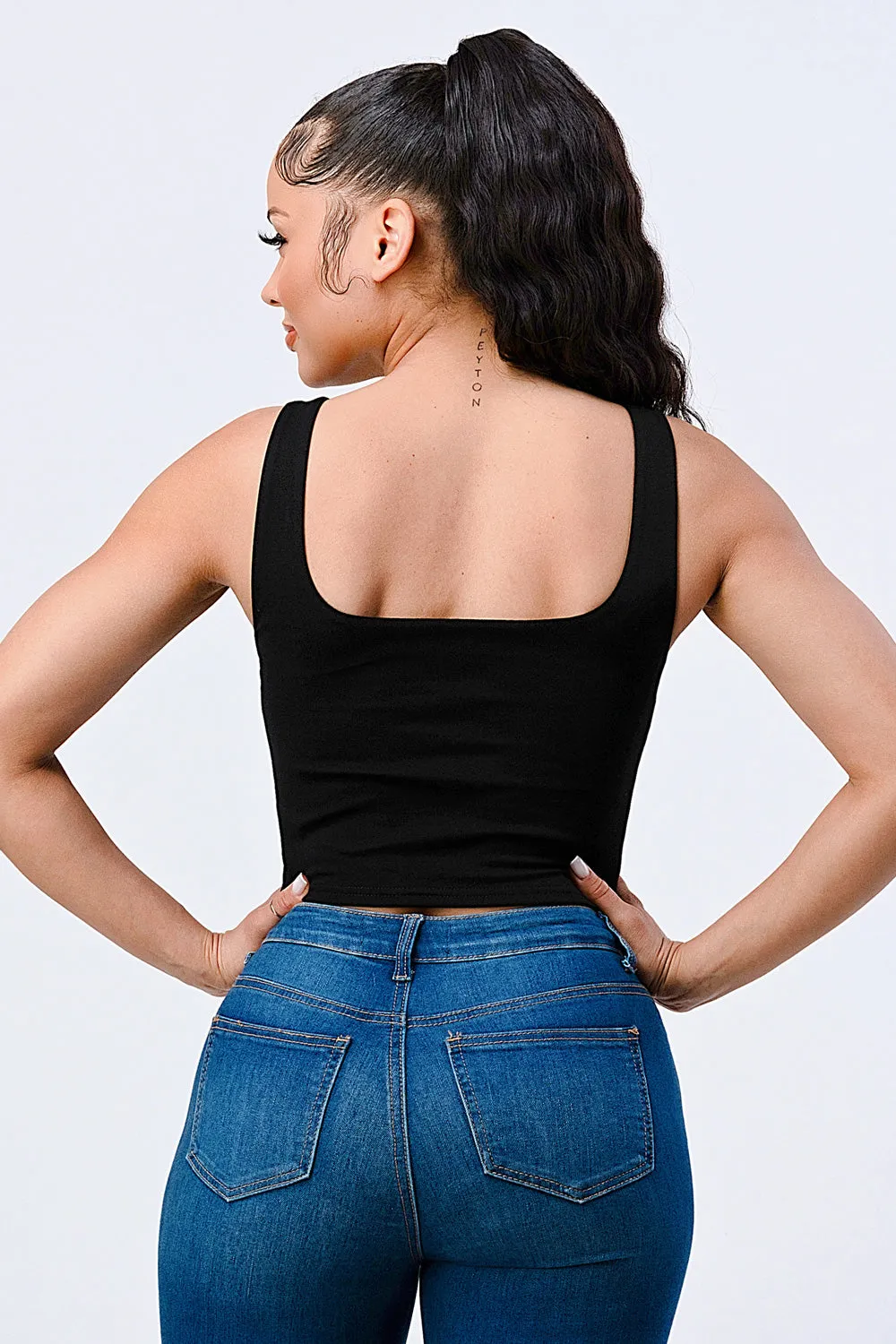CHIC H STRAPCUTOUT SHIRRING COTTON CROP TOP