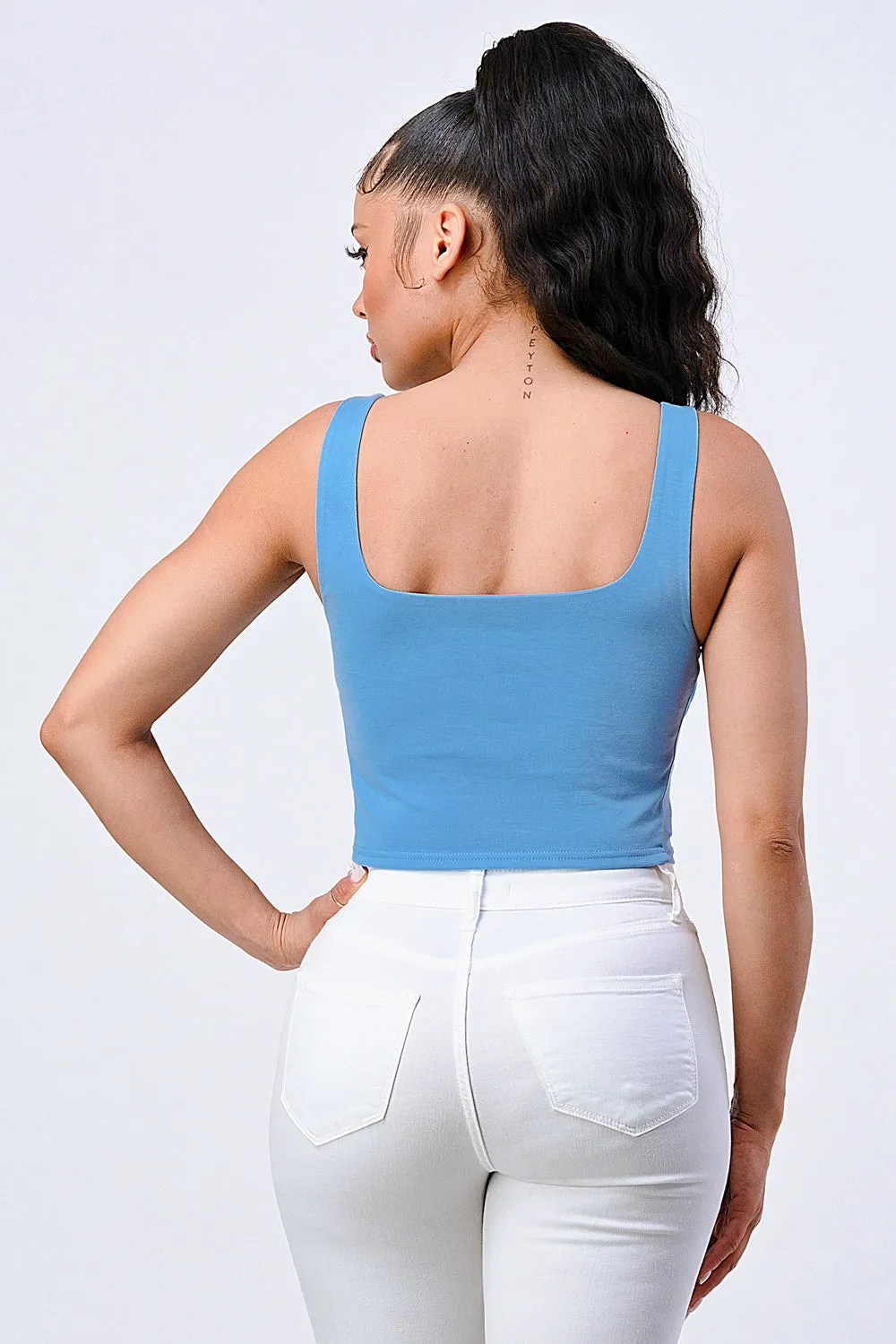 CHIC H STRAPCUTOUT SHIRRING COTTON CROP TOP