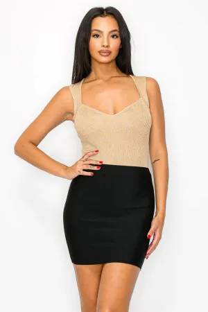 CHIC METALLIC GLITTER LUREX RIB BODYSUIT
