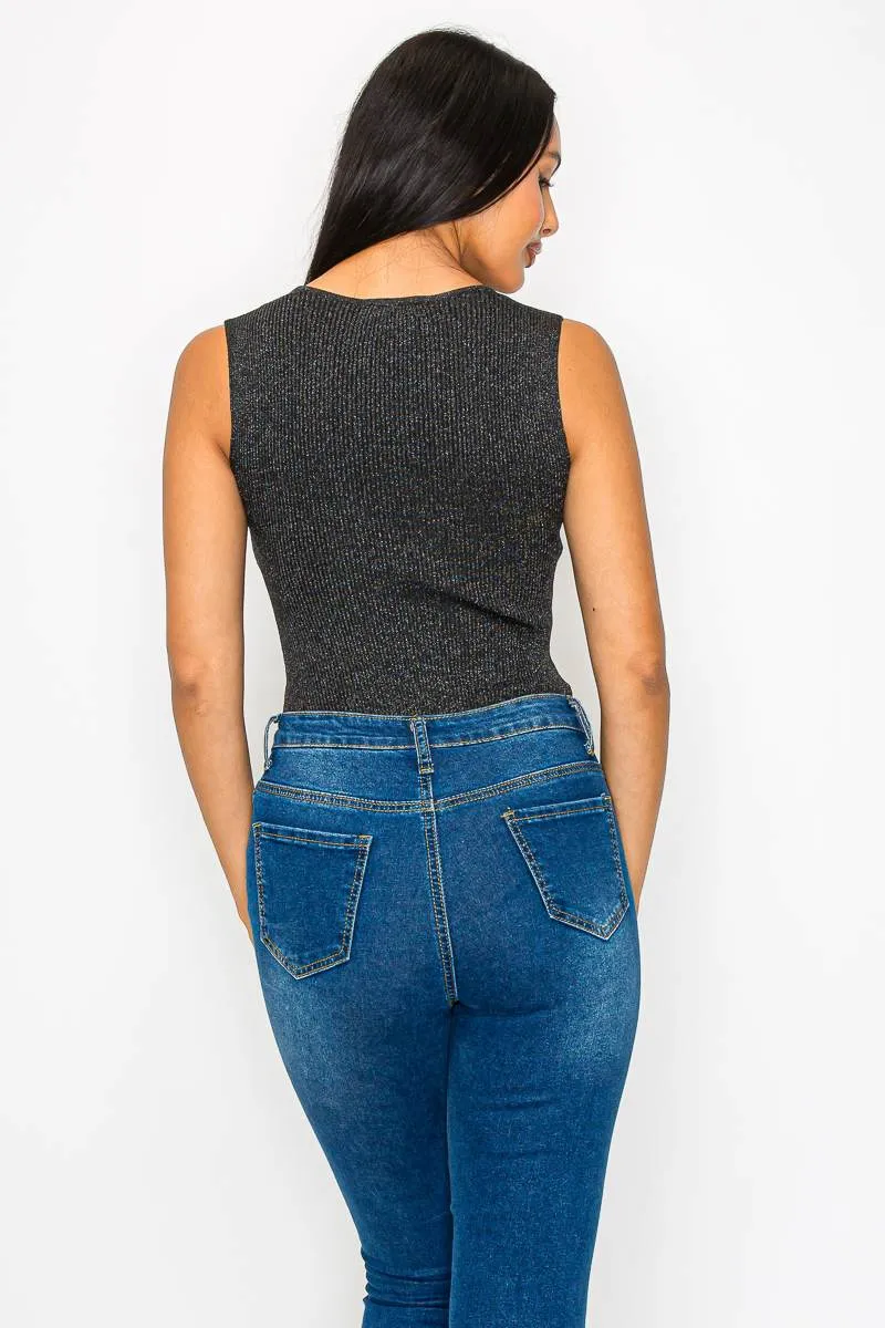 CHIC METALLIC GLITTER LUREX RIB BODYSUIT