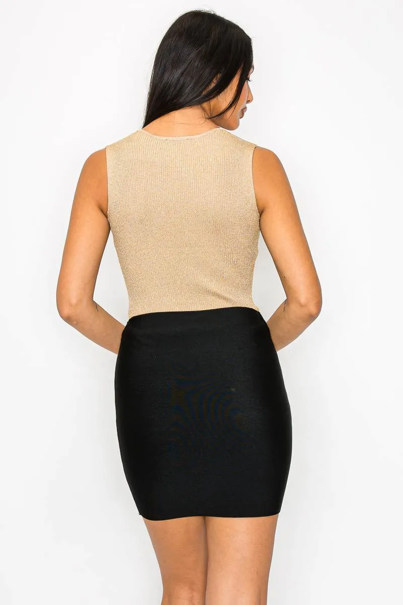 CHIC METALLIC GLITTER LUREX RIB BODYSUIT