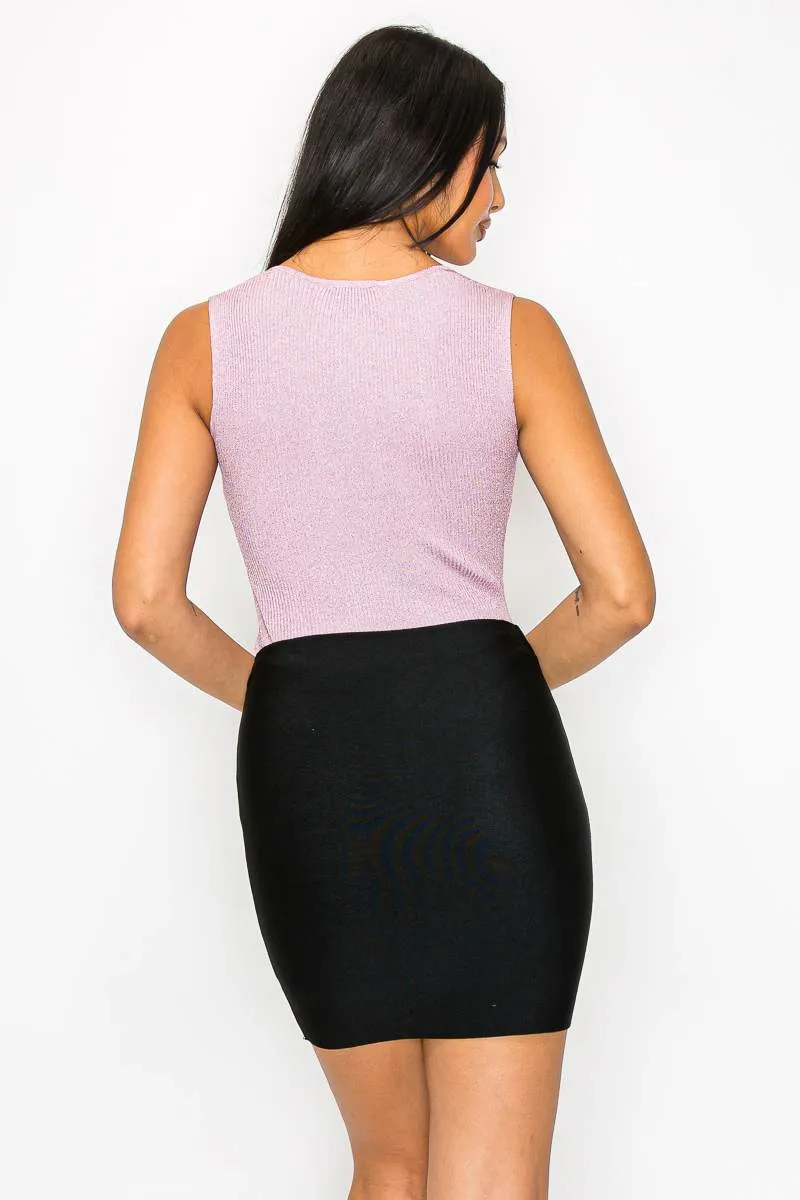 CHIC METALLIC GLITTER LUREX RIB BODYSUIT