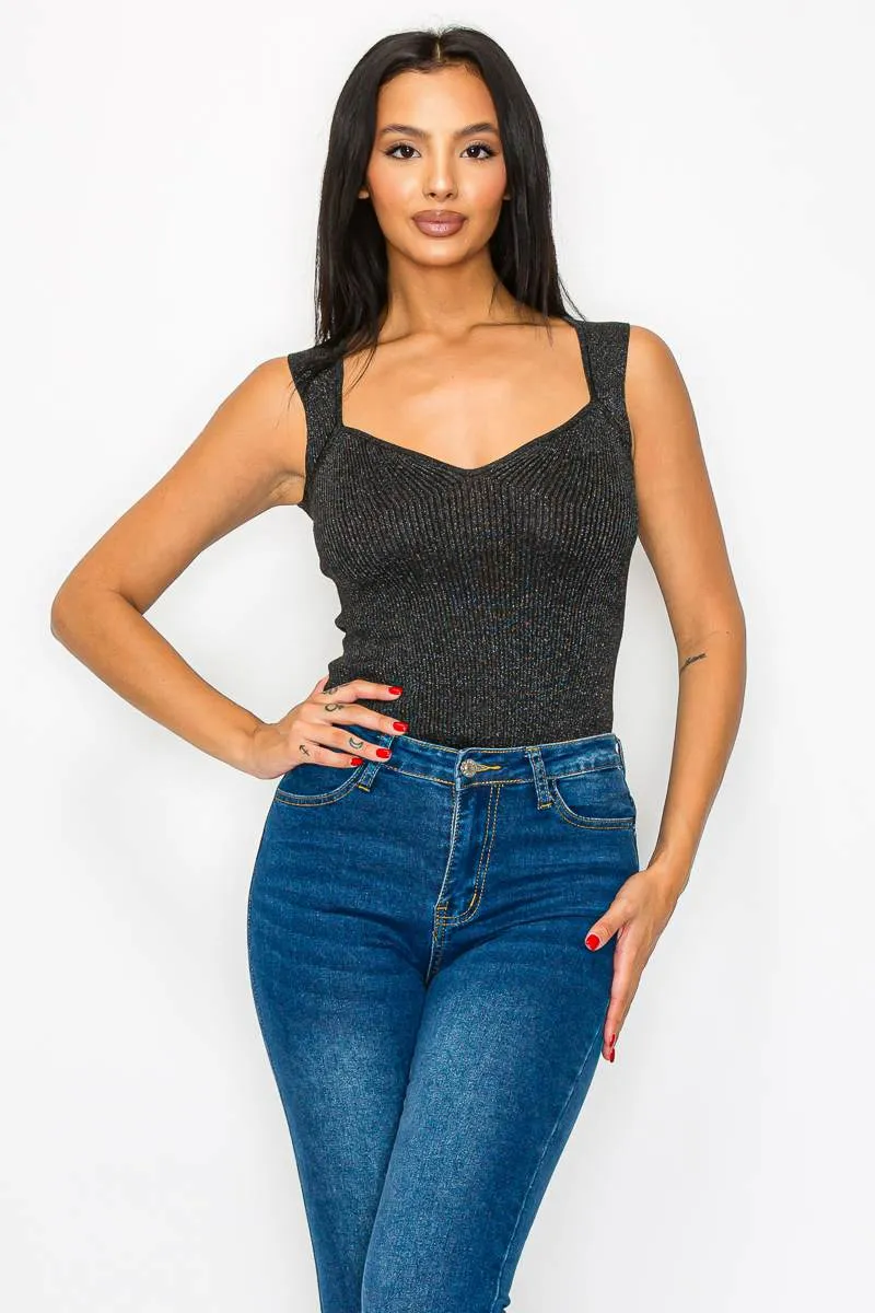 CHIC METALLIC GLITTER LUREX RIB BODYSUIT