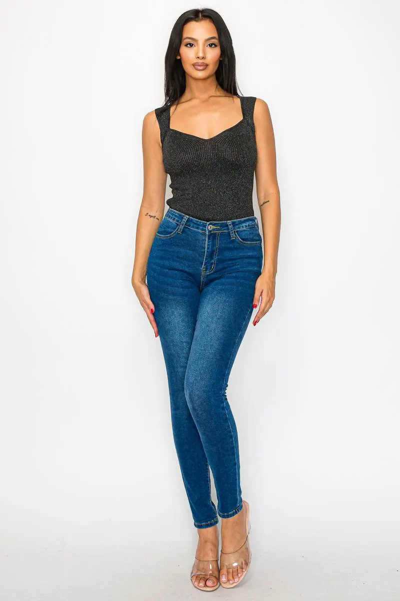 CHIC METALLIC GLITTER LUREX RIB BODYSUIT