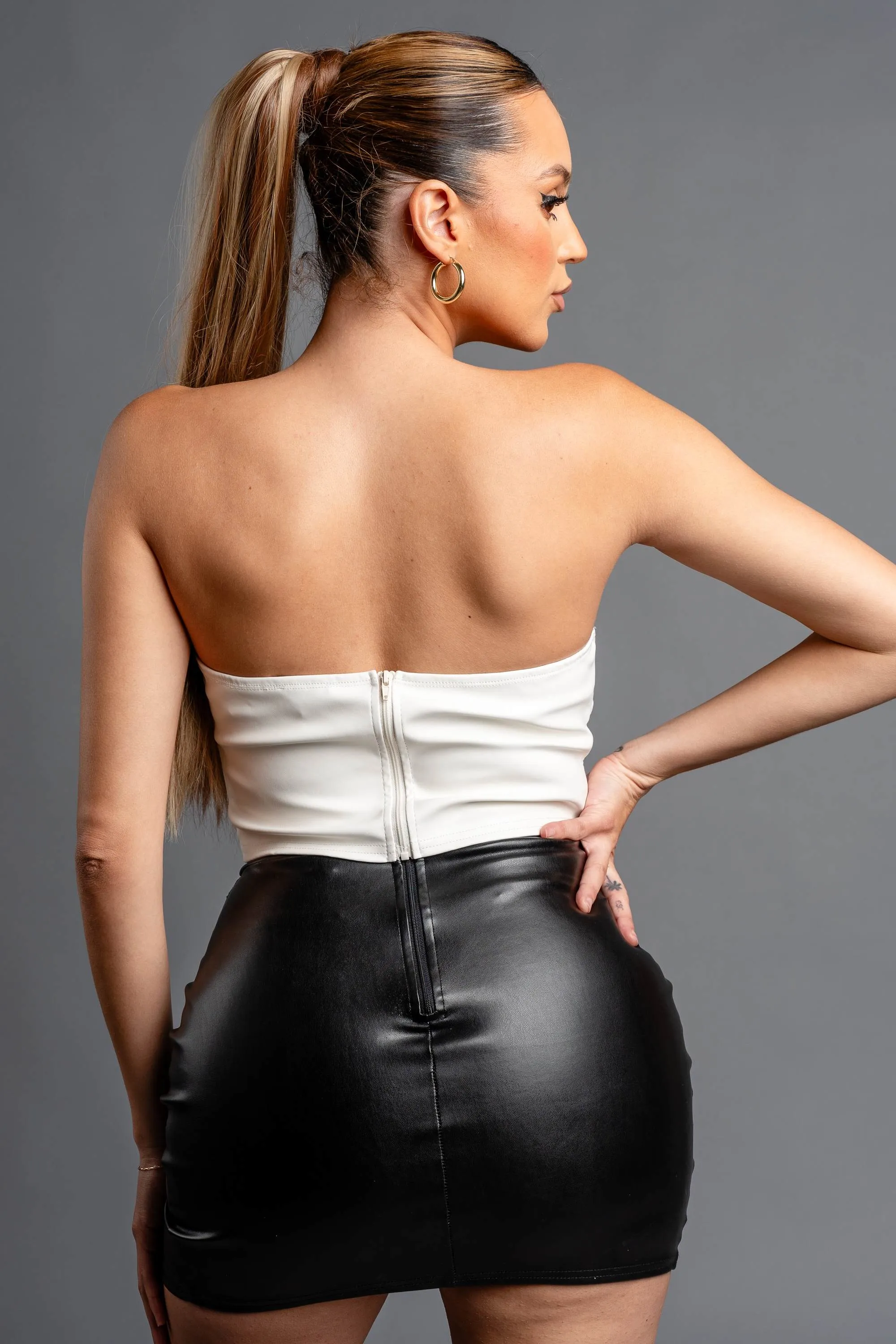 CHIC PLEATHER TUBE BELTED BUTTONS BUSTIER TANK TOP