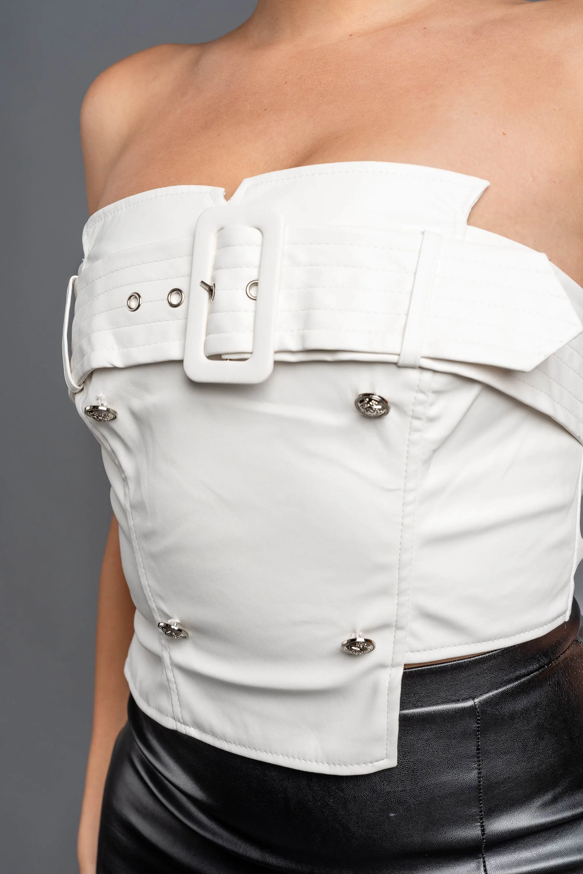 CHIC PLEATHER TUBE BELTED BUTTONS BUSTIER TANK TOP
