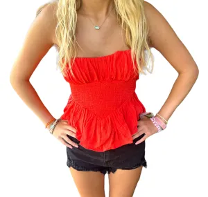 Chic Ruffled Back Tie Strapless Top