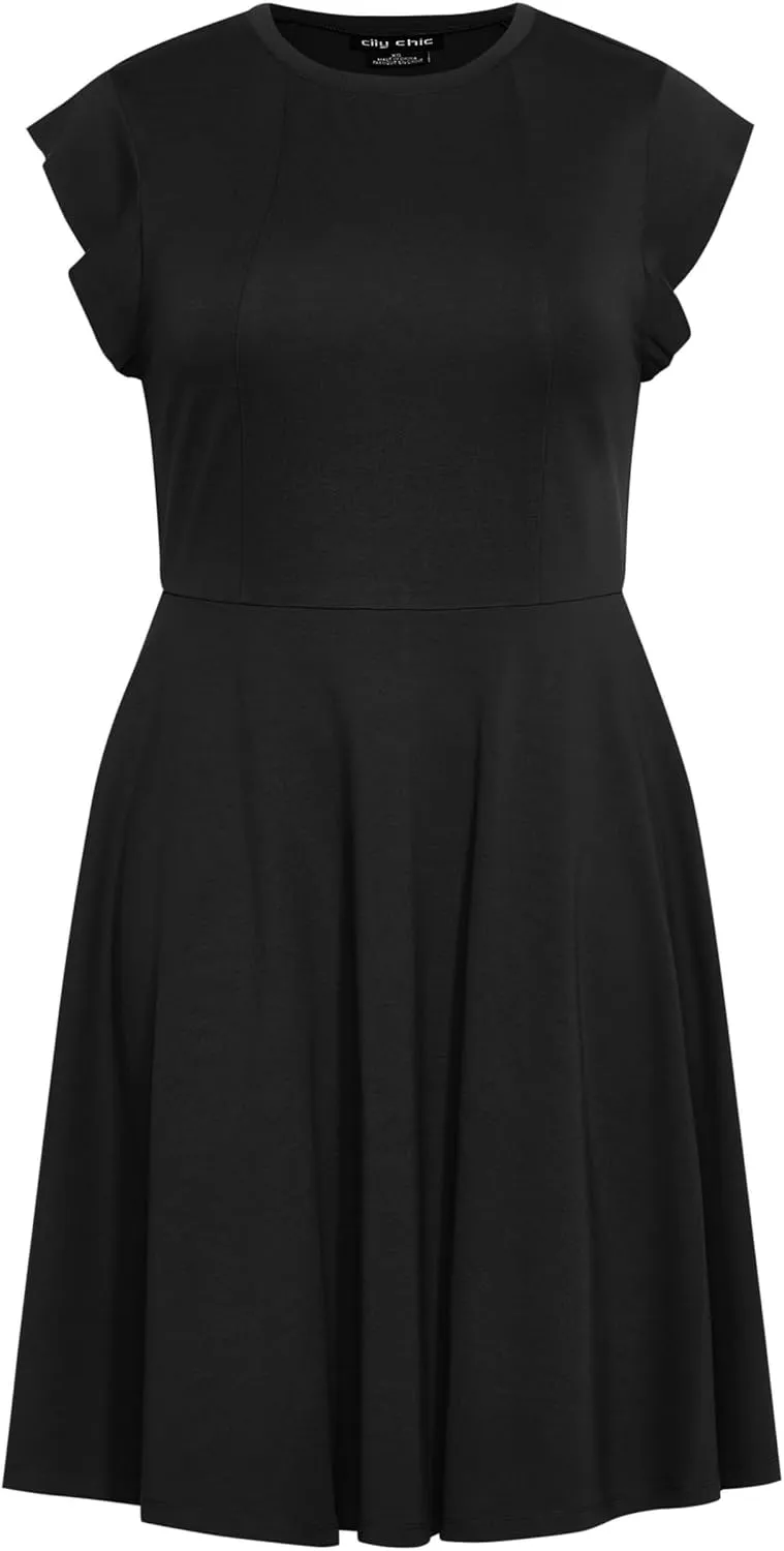 City Chic Women's Plus Size Dress Frill Shoulder