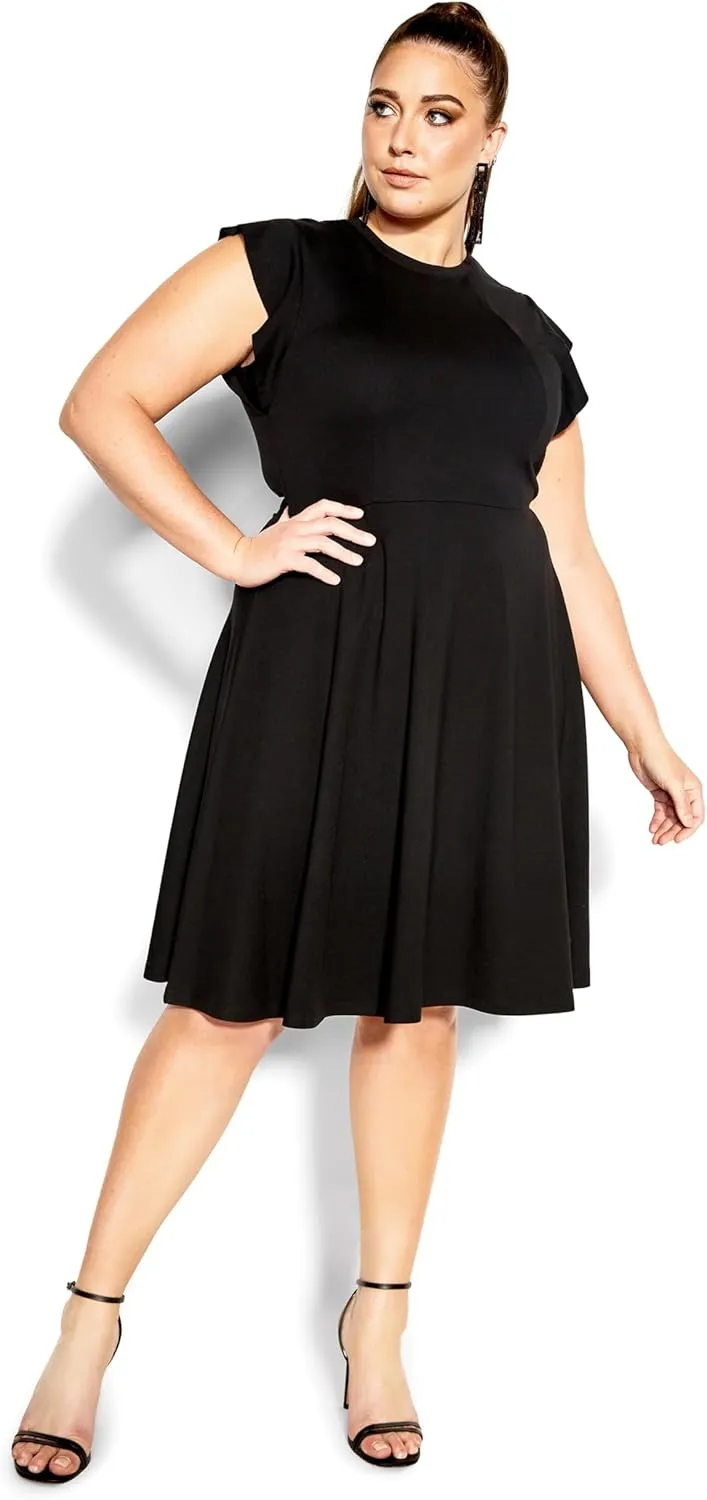City Chic Women's Plus Size Dress Frill Shoulder