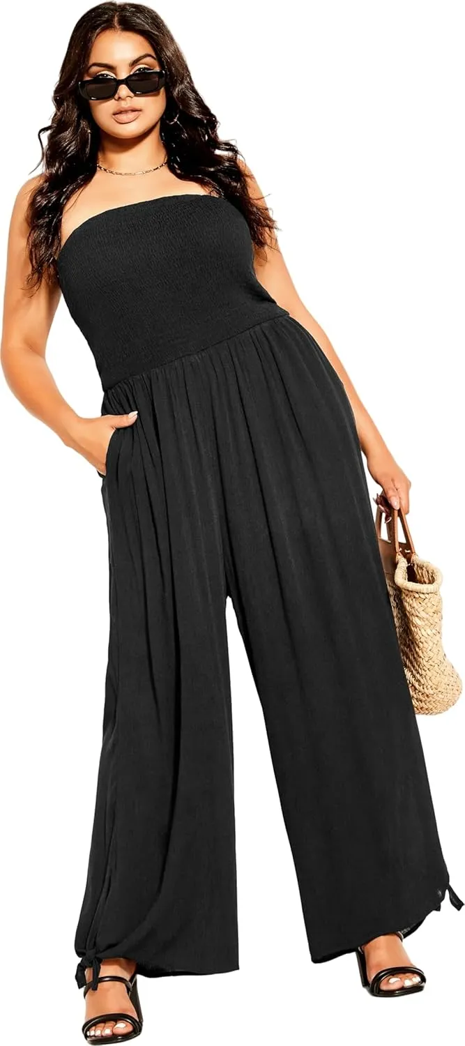 City Chic Women's Plus Size Jumpsuit-Smocked, Black, 18