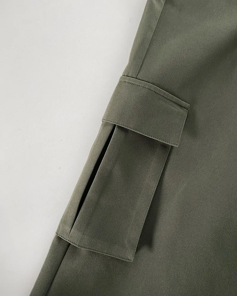Colorblock Waist Pocket Design Active Pants Casual Straight Leg Cargo Pants